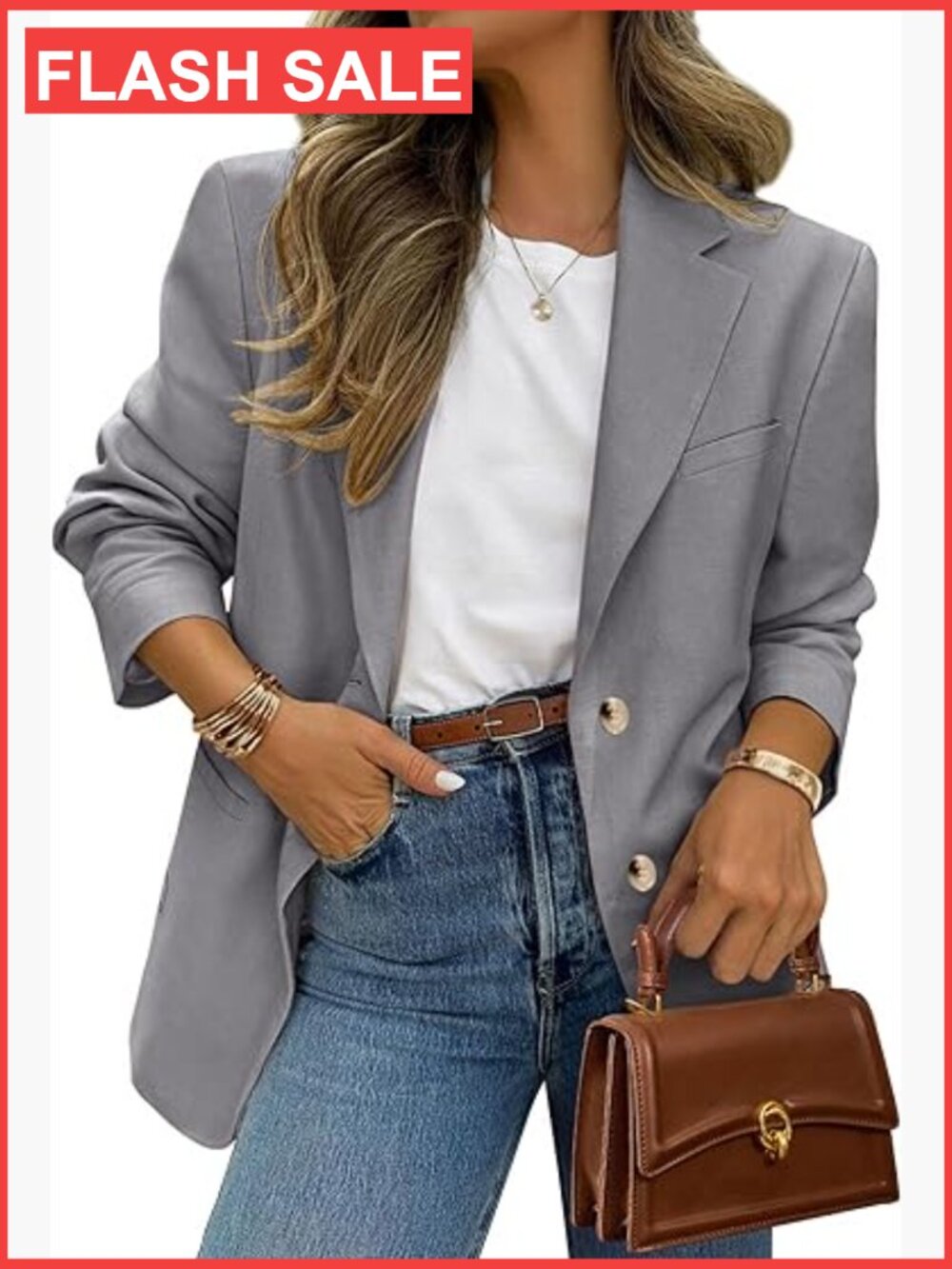 Business Casual Blazer with Pockets Long Sleeve Notch Lapel